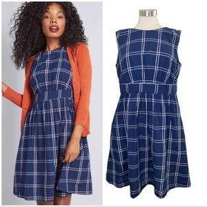 Emily and Fin Navy Blue Plaid Dress (ModCloth)